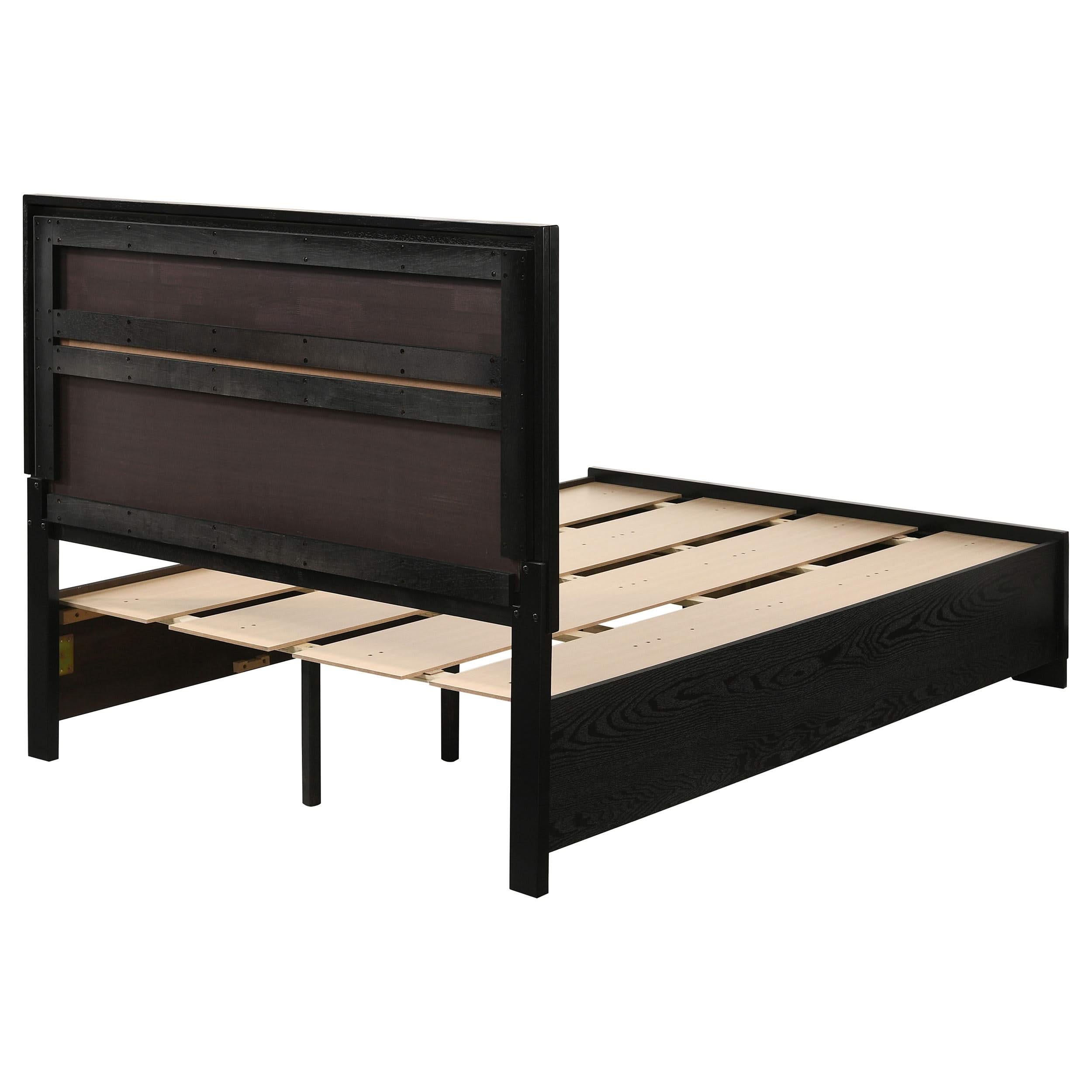 Cama Miranda de 51 pulgadas con paneles de madera y almacenamiento, color negro
