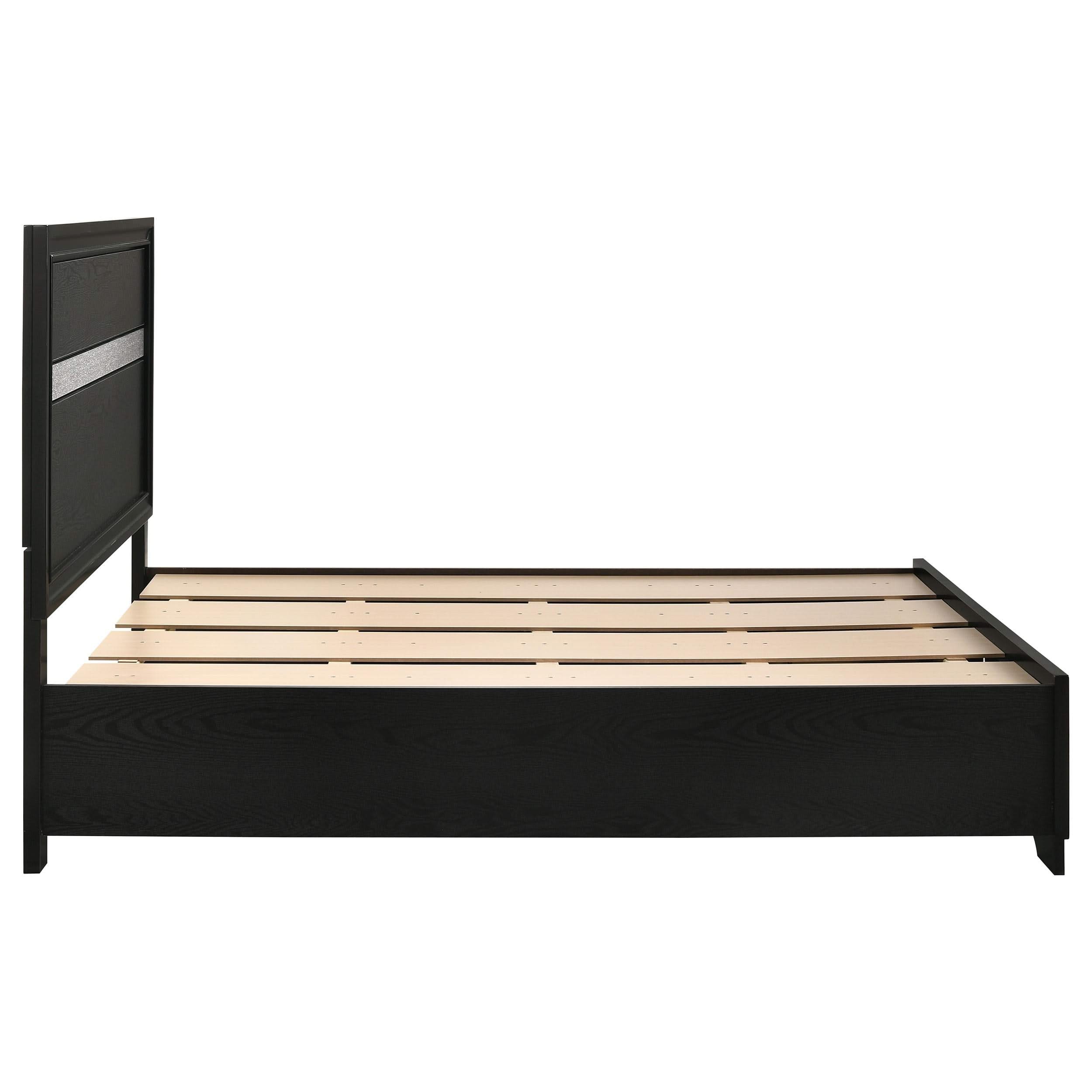 Cama Miranda de 51 pulgadas con paneles de madera y almacenamiento, color negro