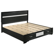 Cama Miranda de 51 pulgadas con paneles de almacenamiento de madera color negro
