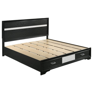 Cama Miranda de 51 pulgadas con paneles de almacenamiento de madera color negro