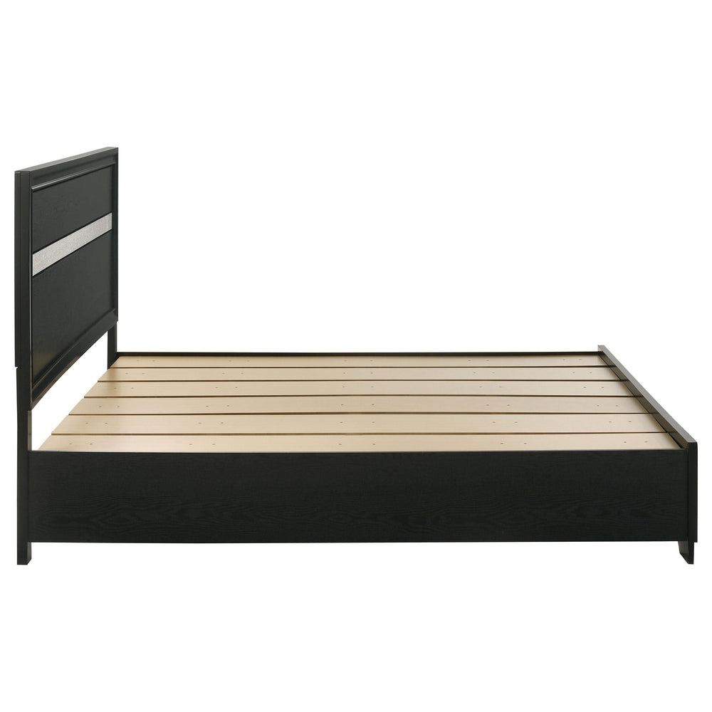 Cama Miranda de 51 pulgadas con paneles de almacenamiento de madera color negro