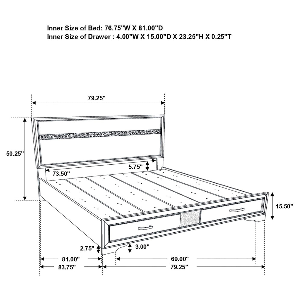 Cama Miranda de 51 pulgadas con paneles de almacenamiento de madera color negro