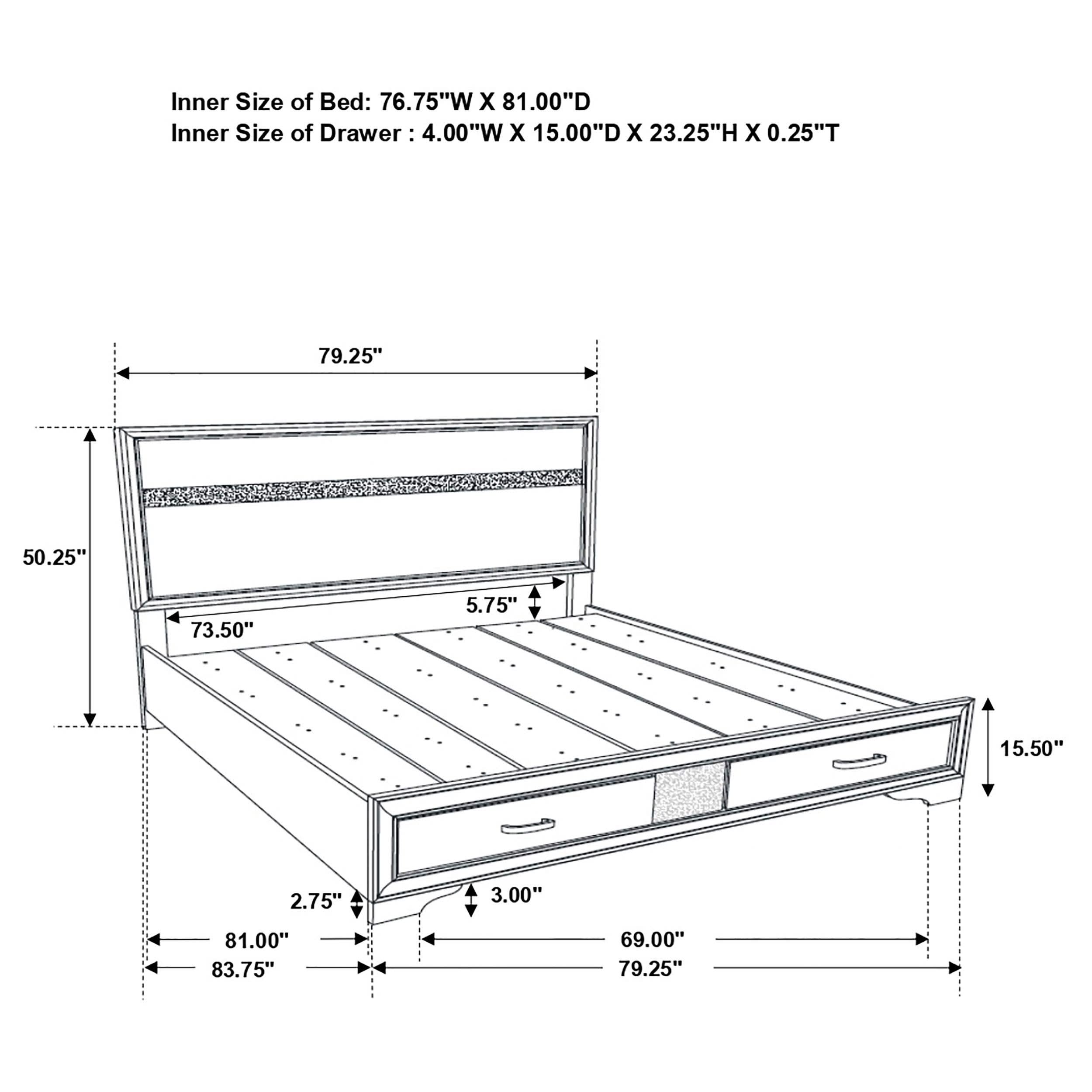 Cama Miranda de 51 pulgadas con paneles de almacenamiento de madera color negro