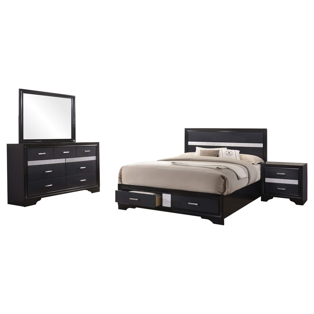 Juego de dormitorio Miranda California King de 4 piezas, color negro