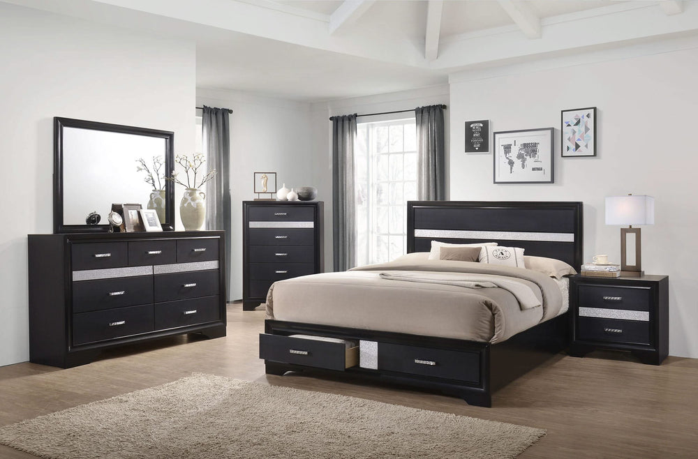 Juego de dormitorio Miranda Queen de 5 piezas, color negro