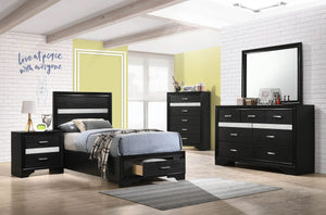 Juego de dormitorio doble Miranda de 5 piezas, color negro