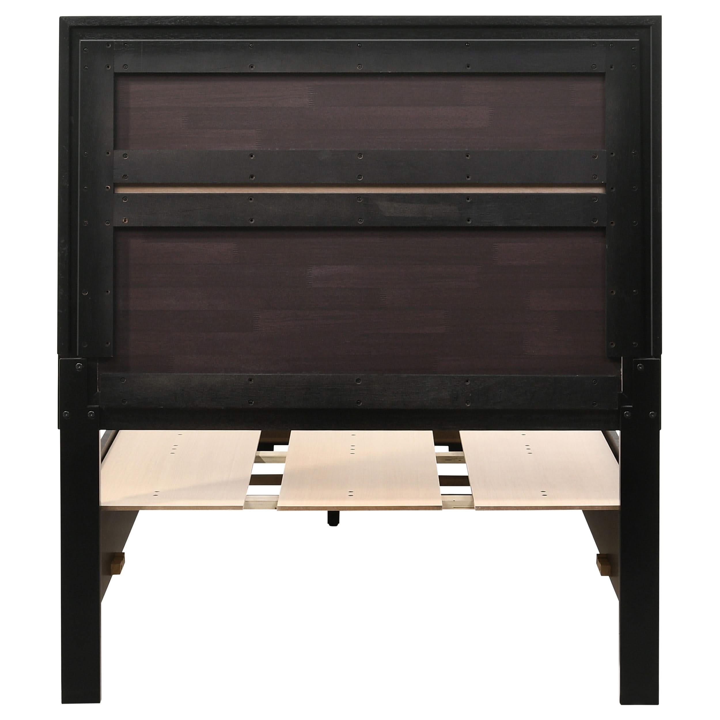 Cama individual Miranda de 51 pulgadas con paneles de almacenamiento de madera, color negro