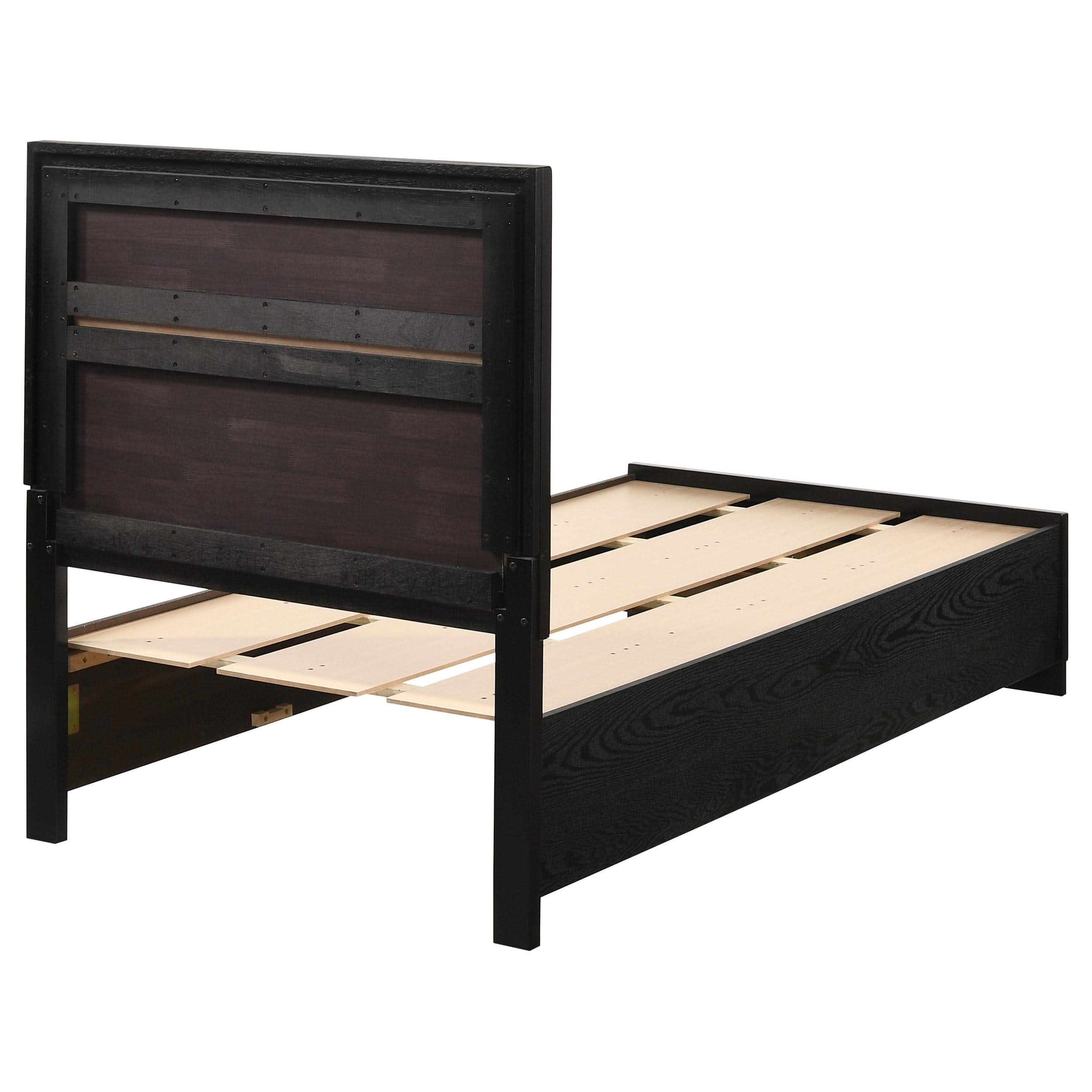 Cama individual Miranda de 51 pulgadas con paneles de almacenamiento de madera, color negro