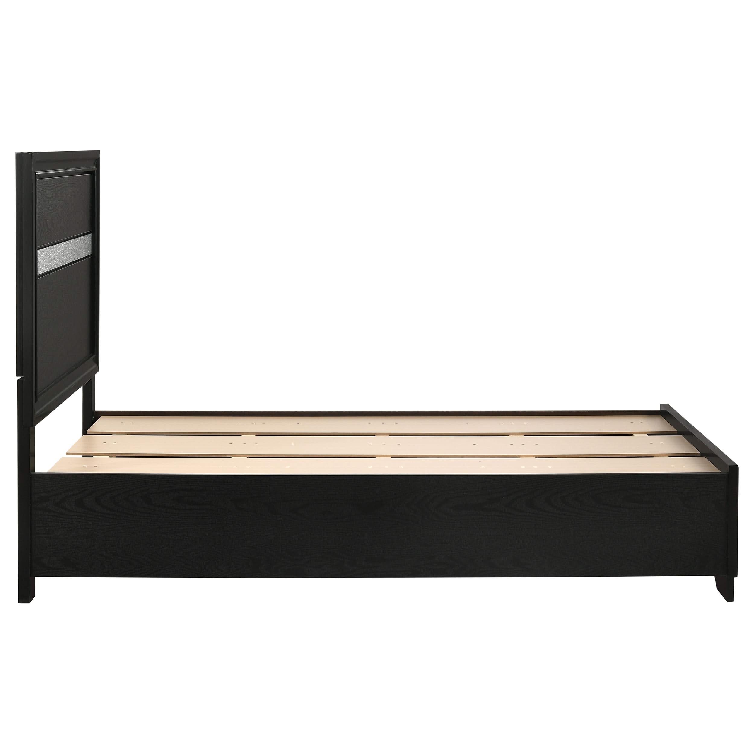 Cama individual Miranda de 51 pulgadas con paneles de almacenamiento de madera, color negro