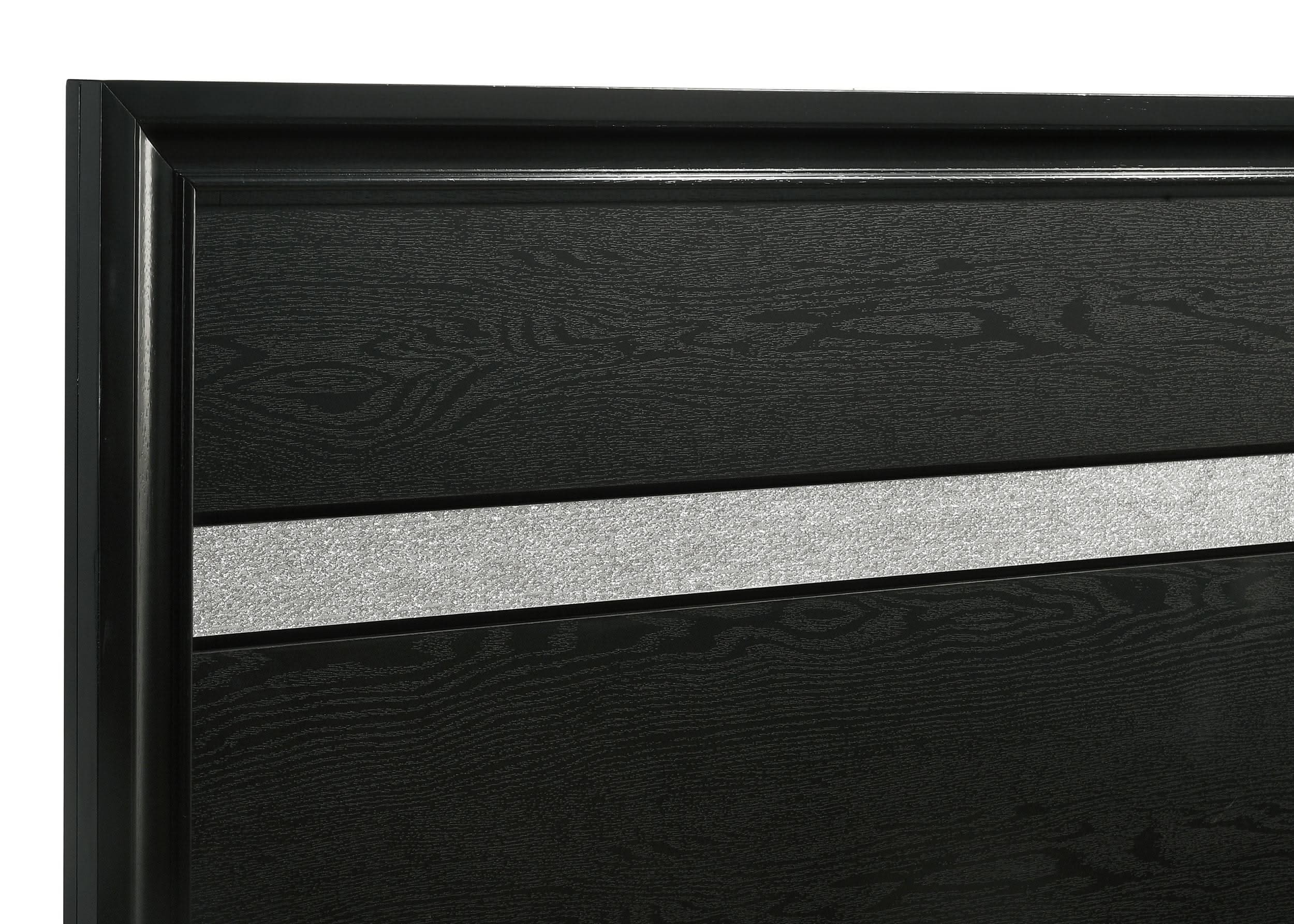 Cama individual Miranda de 51 pulgadas con paneles de almacenamiento de madera, color negro