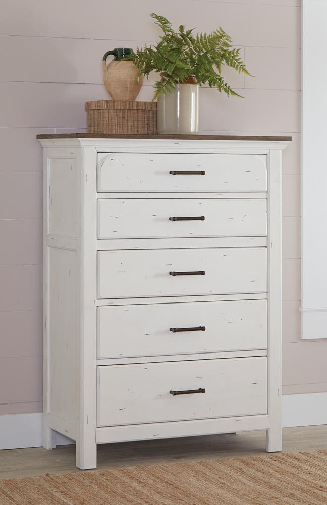 Celeste 5-drawer Chest Rustic Latte and Vintage White