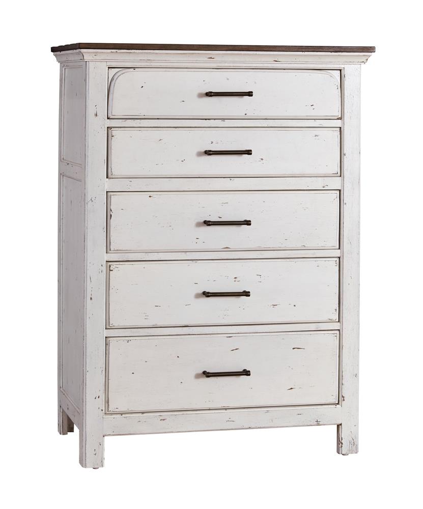 Celeste 5-drawer Chest Rustic Latte and Vintage White