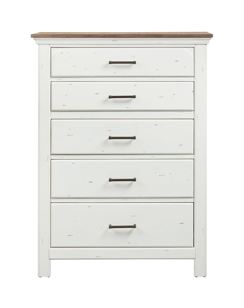 Celeste 5-drawer Chest Rustic Latte and Vintage White