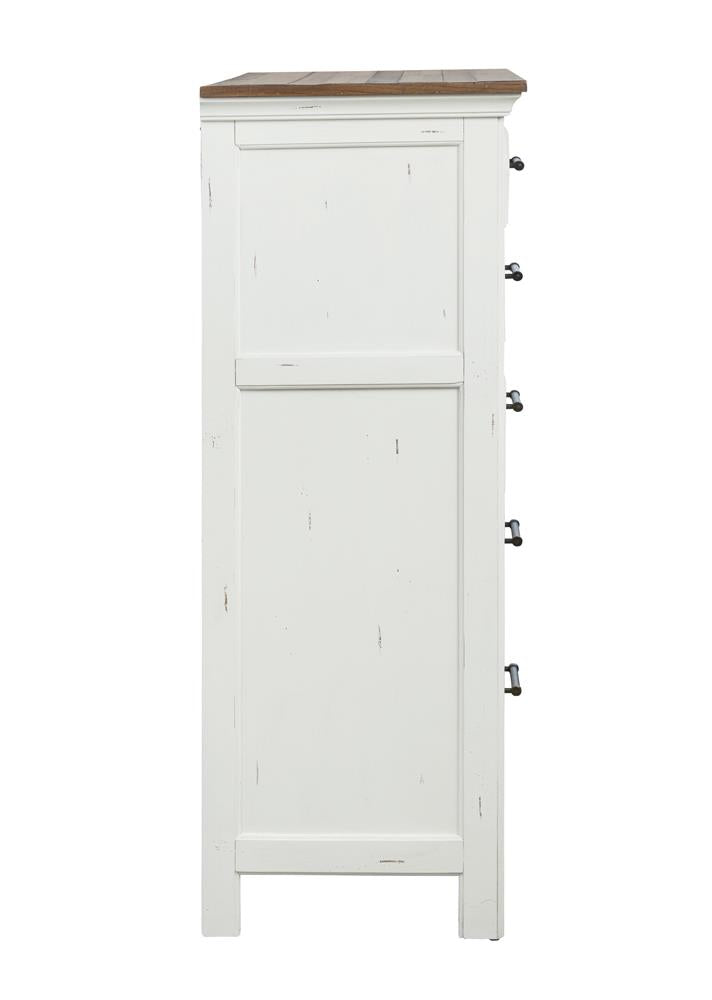 Celeste 5-drawer Chest Rustic Latte and Vintage White