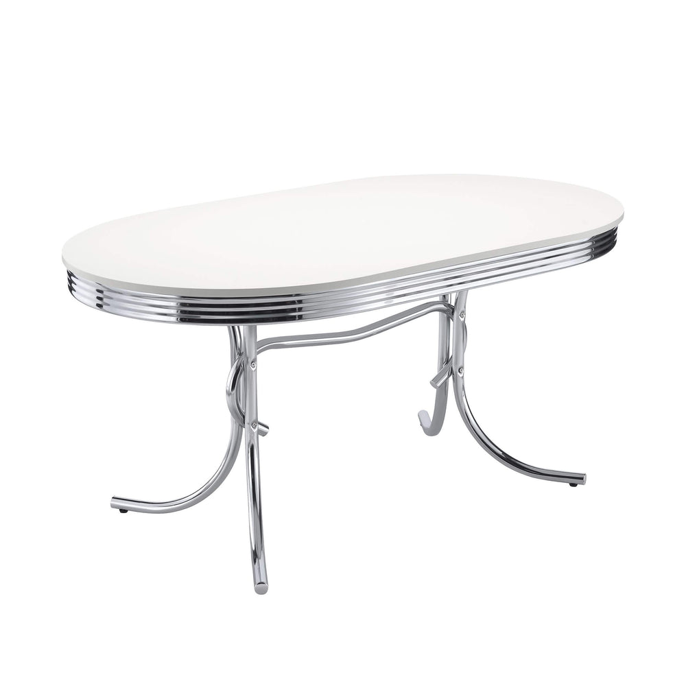 Juego de mesa de comedor ovalada retro de 5 piezas en blanco y rojo