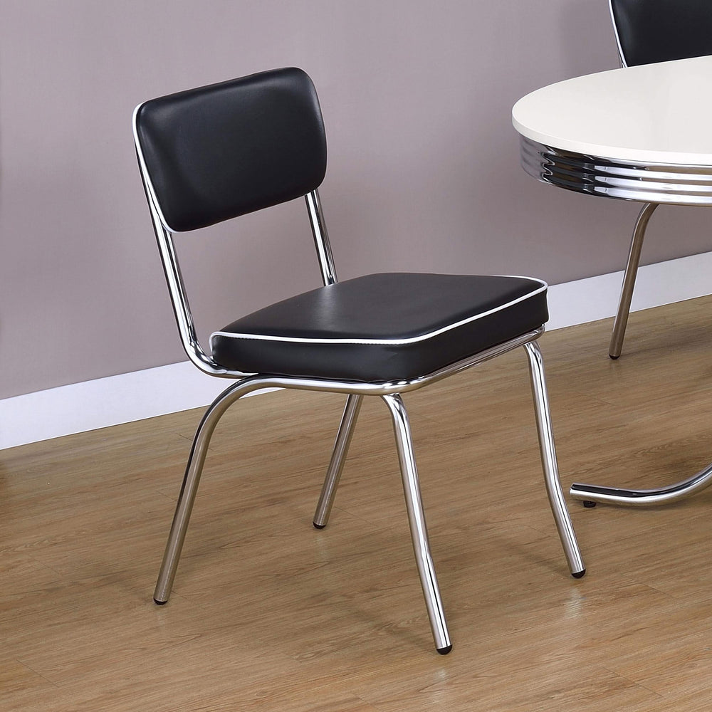 Silla de comedor tapizada retro negra (juego de 2)