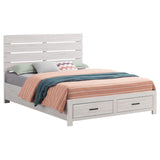 Cama Queen con paneles de almacenamiento Brantford Wood, color blanco costero