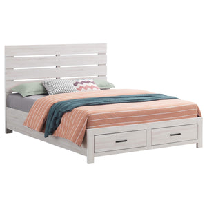 Cama Queen con paneles de almacenamiento Brantford Wood, color blanco costero