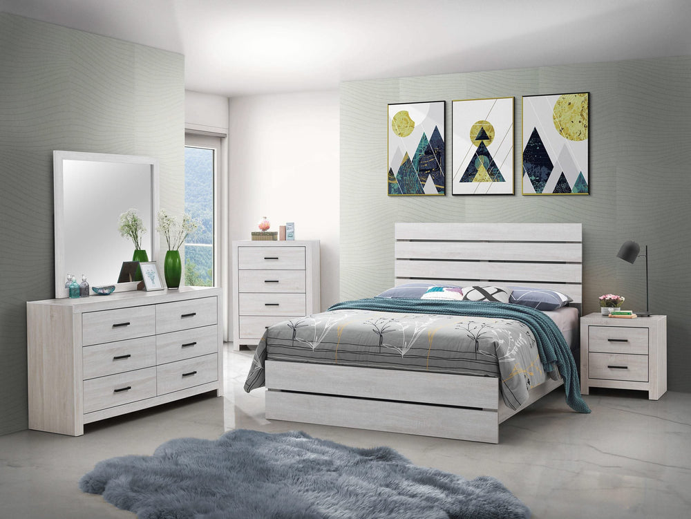 Cama Queen con paneles de madera Brantford en blanco costero