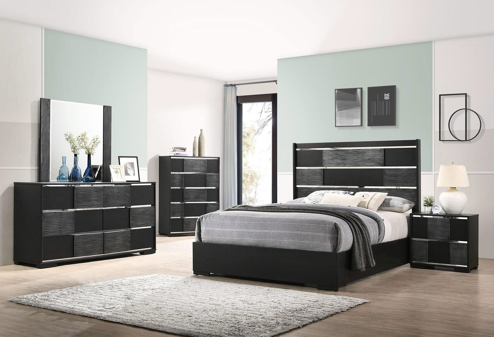 Cama con paneles de madera Blacktoft Eastern King, color negro