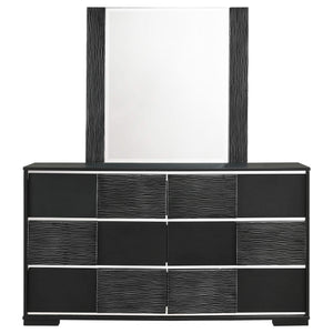 Cómoda Blacktoft de 6 cajones con espejo negro