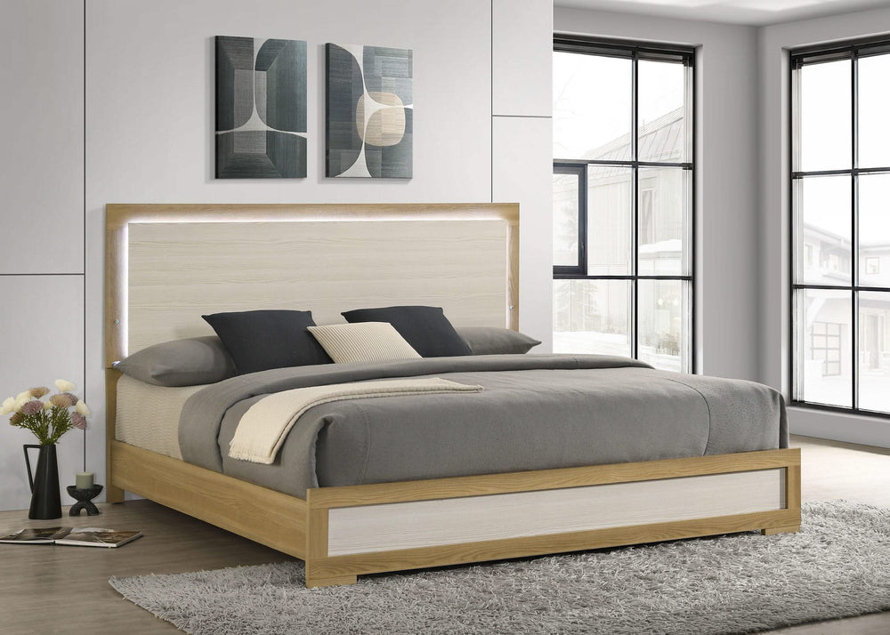 Cabecera LED para cama Hyland Eastern King con paneles, color natural