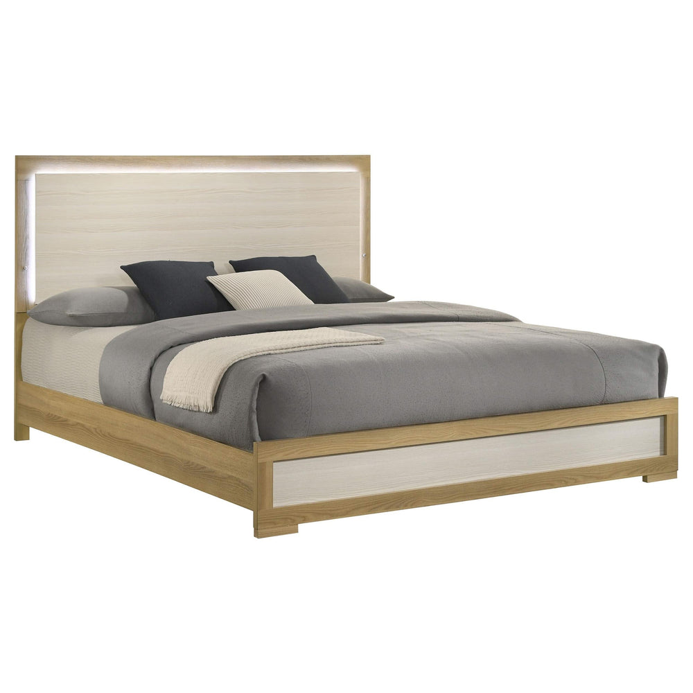 Cabecera LED para cama Hyland Eastern King con paneles, color natural