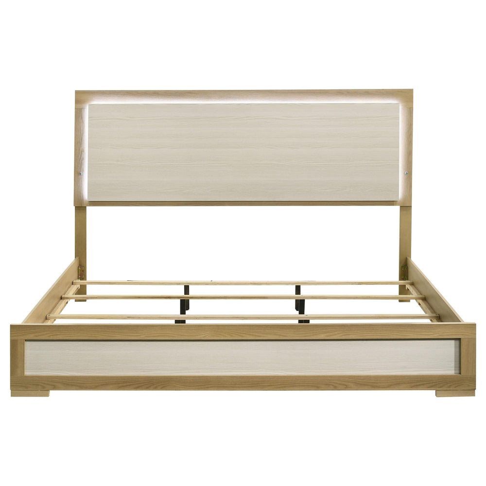 Cabecera LED para cama Hyland Eastern King con paneles, color natural