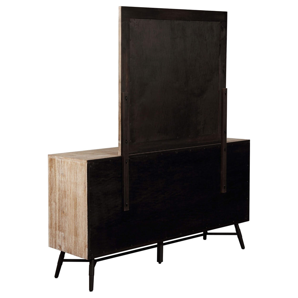 Cómoda Marlow de 6 cajones con espejo, de madera aserrada rugosa, multicolor