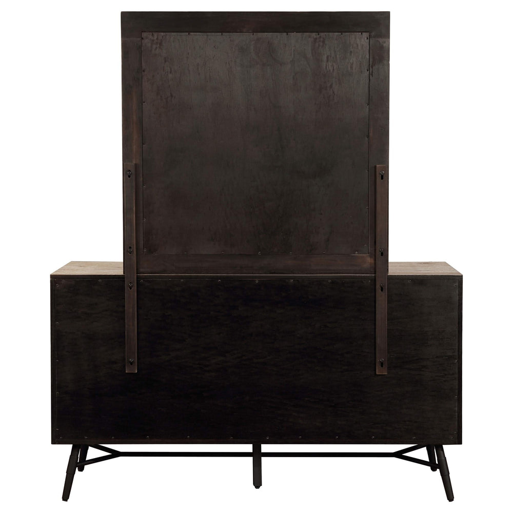 Cómoda Marlow de 6 cajones con espejo, de madera aserrada rugosa, multicolor