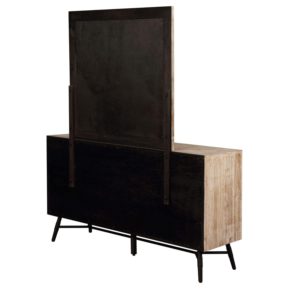 Cómoda Marlow de 6 cajones con espejo, de madera aserrada rugosa, multicolor