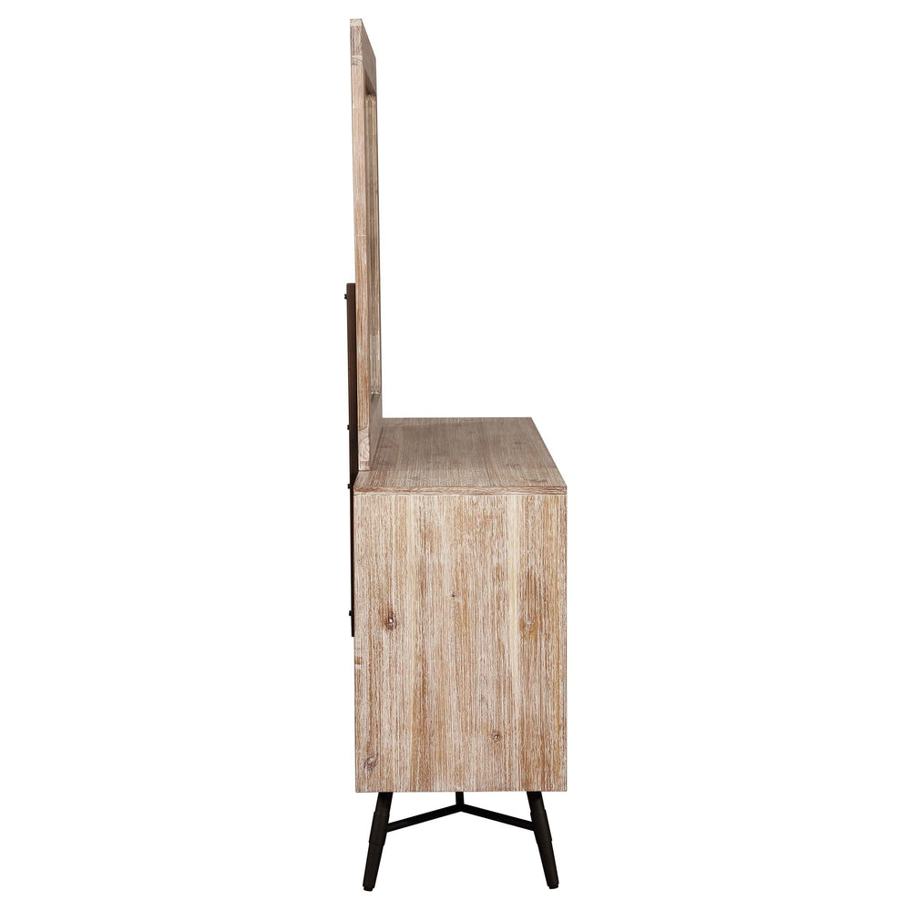Cómoda Marlow de 6 cajones con espejo, de madera aserrada rugosa, multicolor
