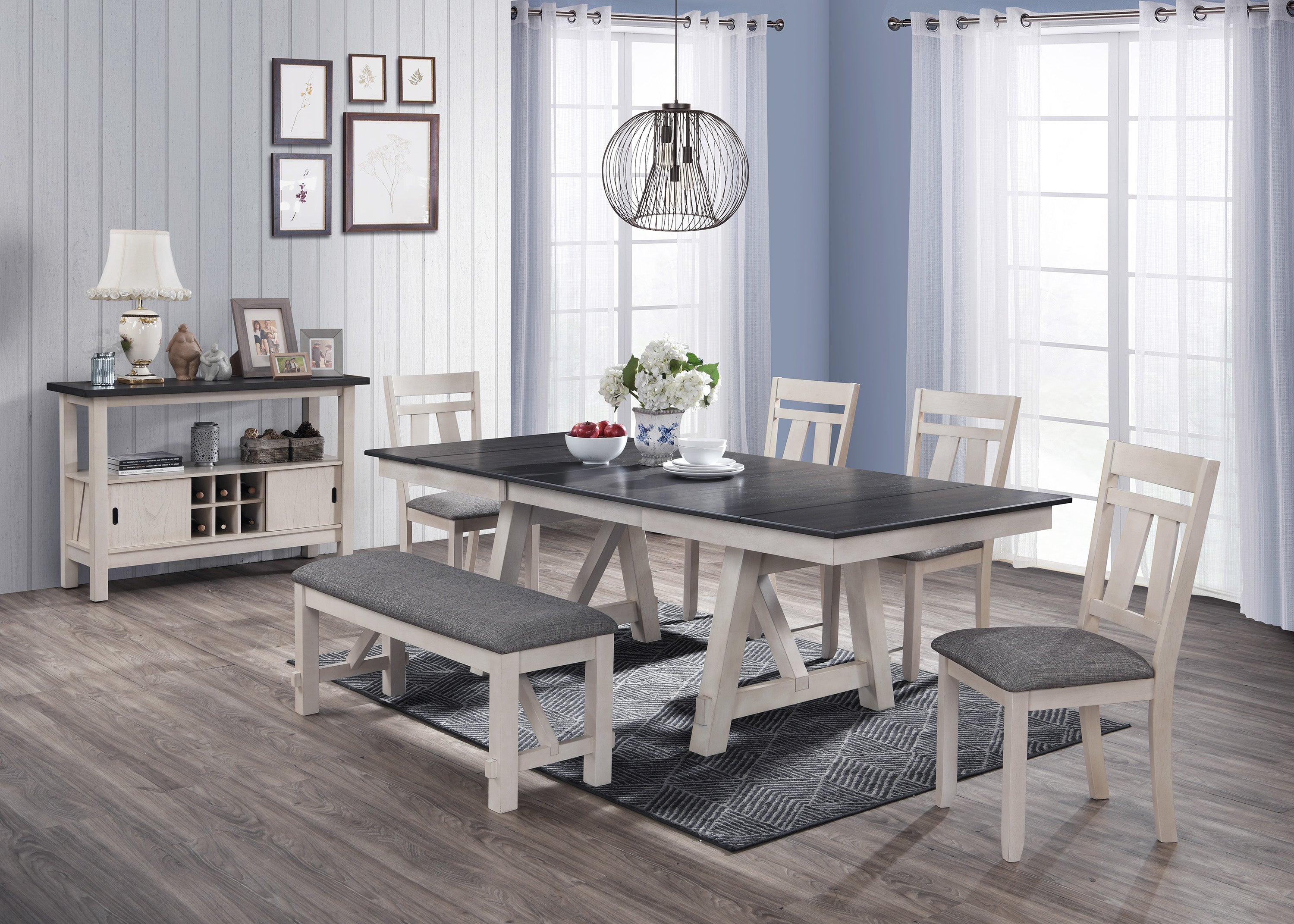 2158CG-6P MARIBELLE 6P W/BENCH CHALK WARMGREY