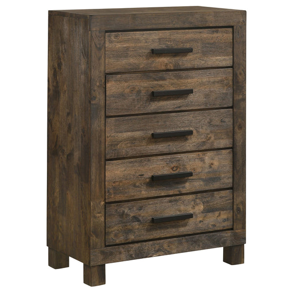 Cómoda de dormitorio Woodmont de 5 cajones en marrón dorado rústico