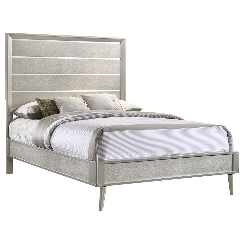 Cama Ramon Wood con paneles completos, color plata metalizada