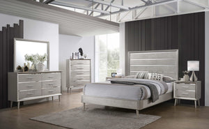 Cama Ramon Wood con paneles completos, color plata metalizada