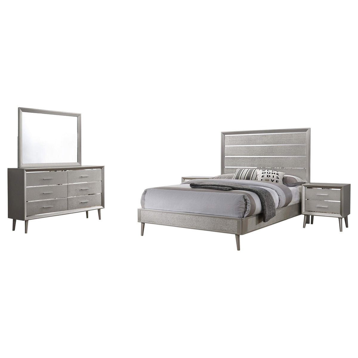 Juego de dormitorio Ramon de 4 piezas Eastern King en plata metálica