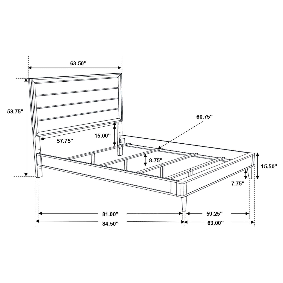 Cama Queen con paneles Ramon Wood, color plata metalizada
