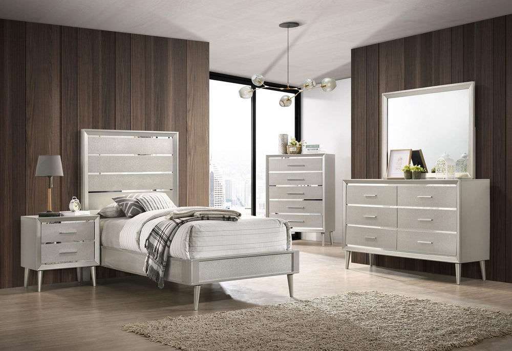 Juego de dormitorio doble Ramon de 5 piezas en color plata metalizada
