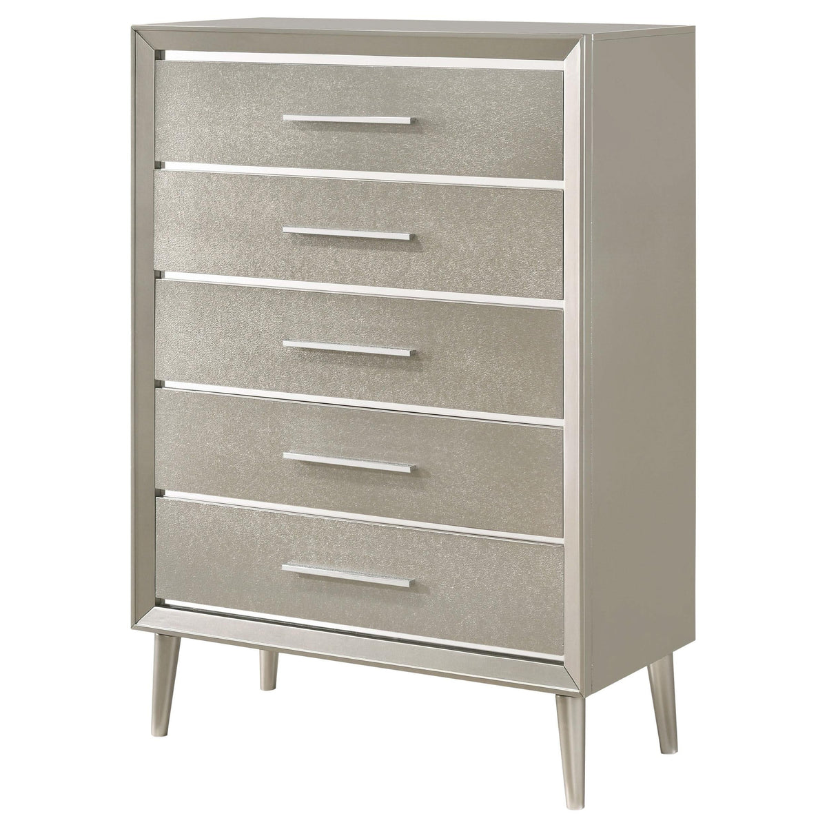 Cómoda Ramon de 5 cajones color plata metalizada