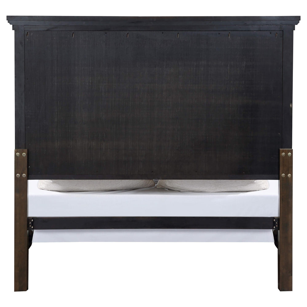 Cama California King con paneles Bennington Wood, color marrón acacia