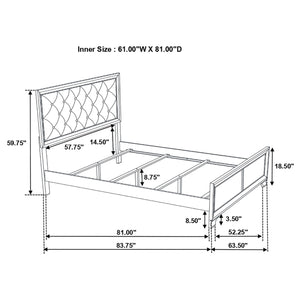 Cama Queen con paneles de madera Salford, color plata metalizada