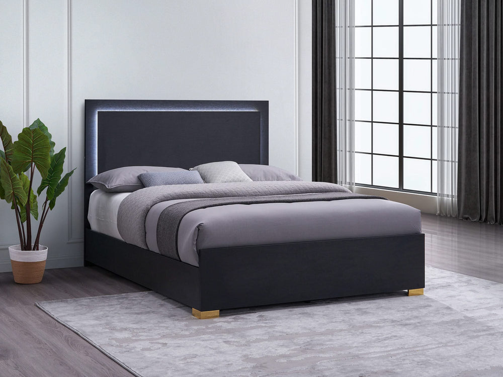 Cama Marceline Wood con panel LED completo, color negro
