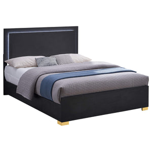 Cama Marceline Wood con panel LED completo, color negro