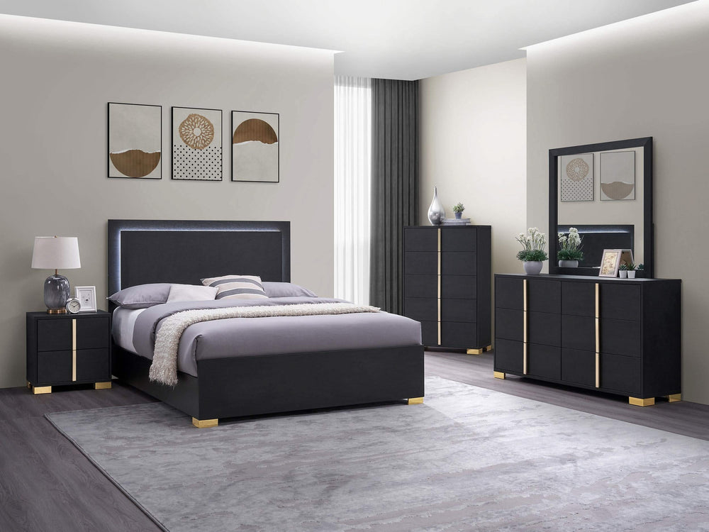 Cama Marceline Wood con panel LED completo, color negro