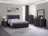 Cama Marceline Wood con panel LED completo, color negro