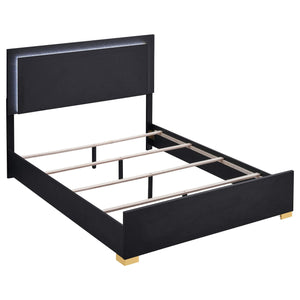 Cama Marceline Wood Queen con panel LED, color negro