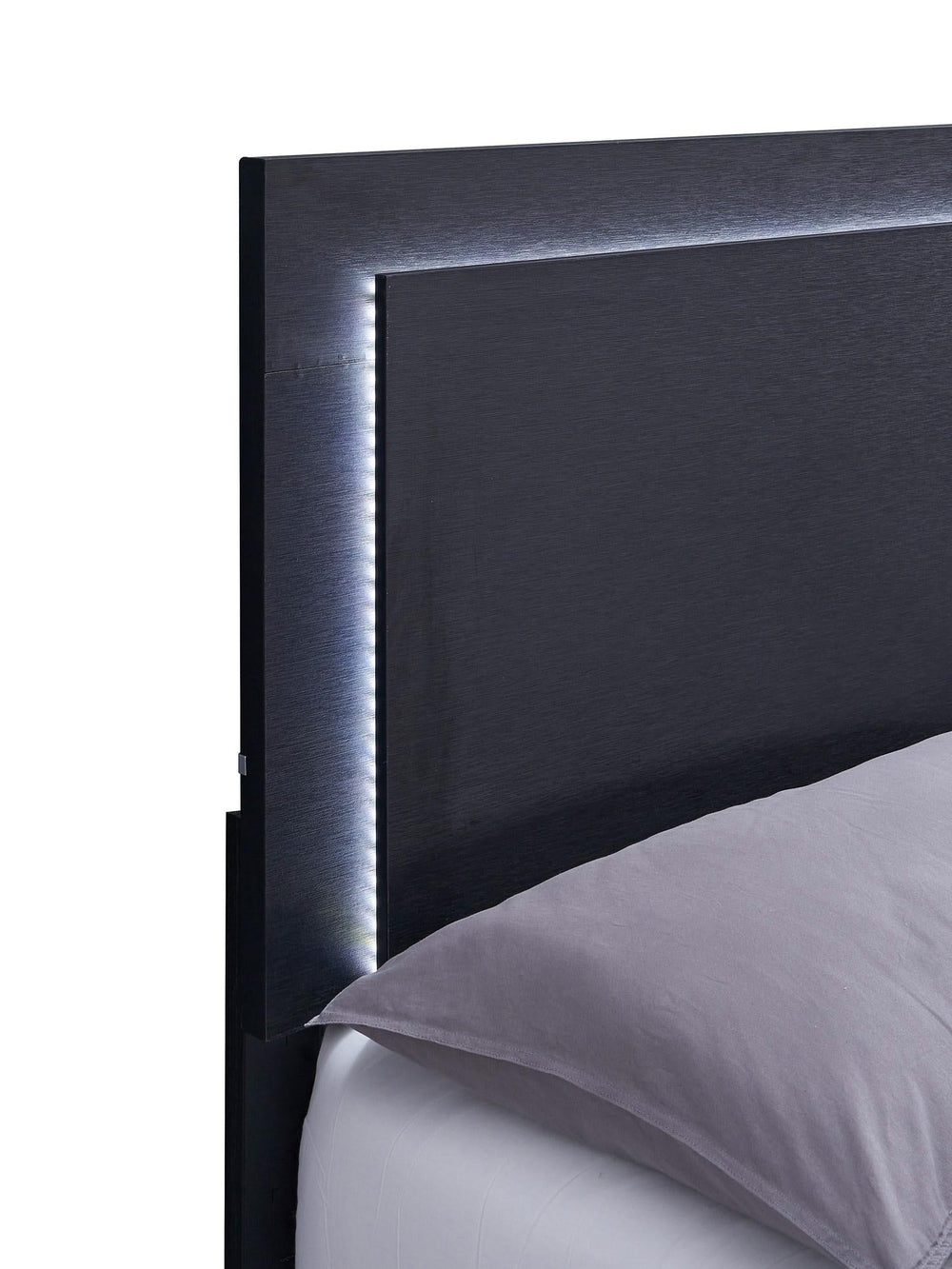 Cama Marceline Wood Queen con panel LED, color negro