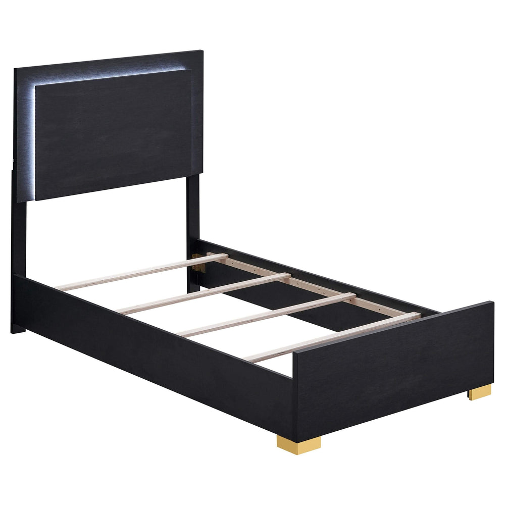 Cama doble Marceline Wood con paneles LED, color negro