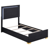 Cama doble Marceline Wood con paneles LED, color negro
